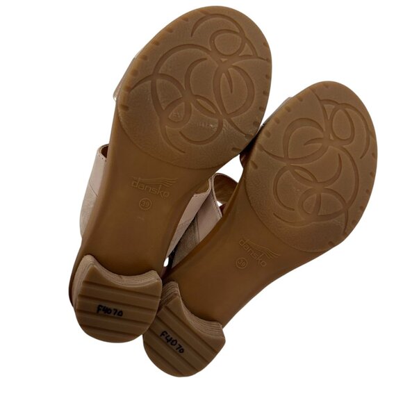 Dansko Womens Double Strap Sandals SZ 39 Gold/Beige Leather Open Toe Block Heel - Picture 7 of 8